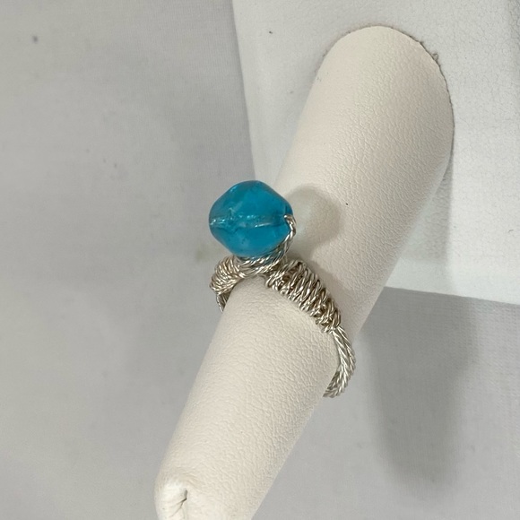 Handmade Ring Glass Bead Silver Tone Wire - Picture 3 of 11